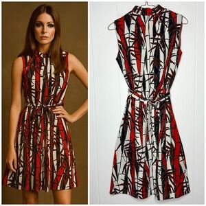 Vintage Red and Black Bamboo print tropical Dress